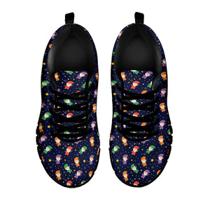 Cute Wizard Pattern Print Black Running Shoes