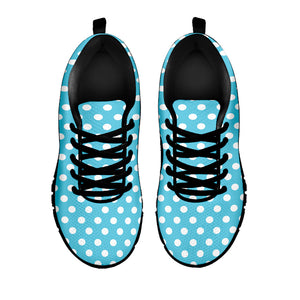 Cyan And White Polka Dot Pattern Print Black Running Shoes