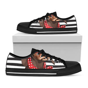Dachshund With Red Sunglasses Print Black Low Top Sneakers