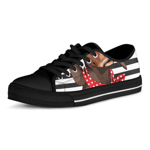 Dachshund With Red Sunglasses Print Black Low Top Sneakers