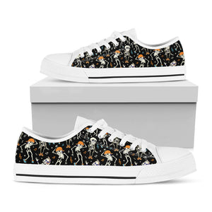 Dancing Skeleton Party Pattern Print White Low Top Sneakers