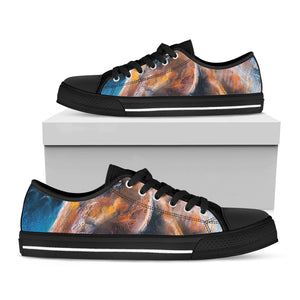 Dark Blue Horse Painting Print Black Low Top Sneakers