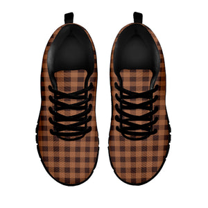 Dark Brown Check Pattern Print Black Running Shoes