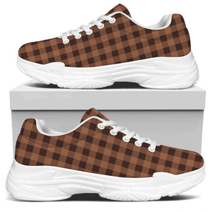 Dark Brown Check Pattern Print White Chunky Shoes