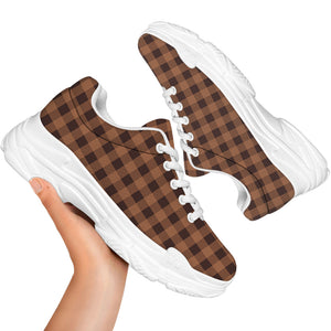 Dark Brown Check Pattern Print White Chunky Shoes