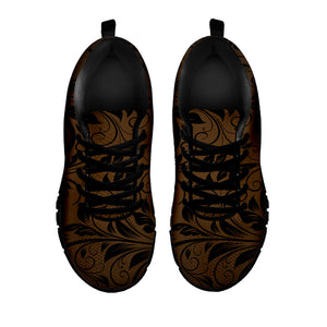 Dark Brown Western Damask Print Black Running Shoes
