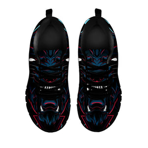 Dark Geometric Wolf Print Black Running Shoes