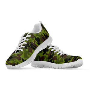 Dark Green And Black Camouflage Print White Running Shoes