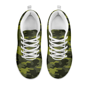 Dark Green Camouflage Print White Running Shoes