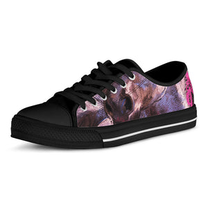 Dark Pink Horse Painting Print Black Low Top Sneakers