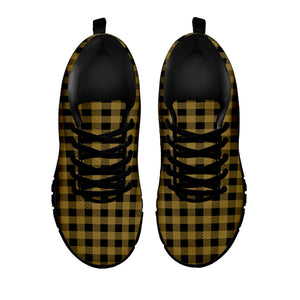 Dark Tan And Black Check Pattern Print Black Running Shoes