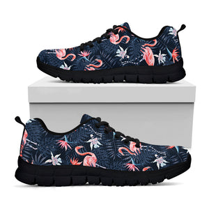 Dark Tropical Flamingo Pattern Print Black Running Shoes