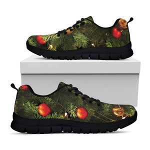 Decorated Christmas Tree Print Black Running Shoes