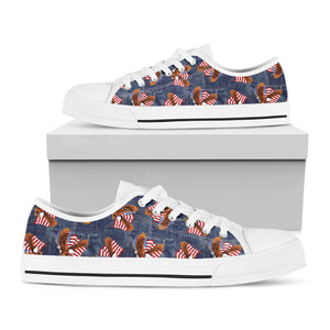 Denim American Eagle Pattern Print White Low Top Sneakers