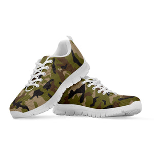 Desert Green Camouflage Print White Running Shoes