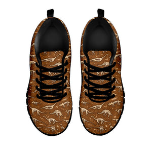 Dino Skeleton Fossil Pattern Print Black Running Shoes