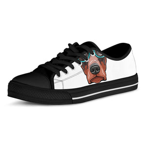 Dobermann With Glasses Print Black Low Top Sneakers