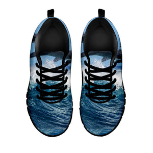 Dolphins Jumping Over Waves Print Black Running Shoes