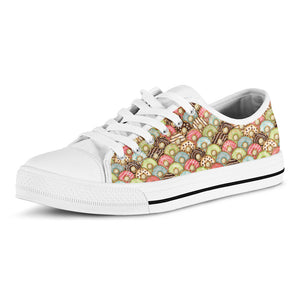 Donuts Pattern Print White Low Top Sneakers