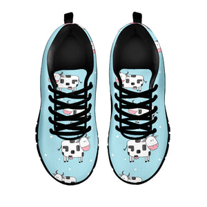 Doodle Cow Pattern Print Black Running Shoes