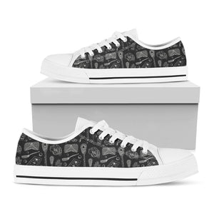 Doodle Lacrosse Pattern Print White Low Top Sneakers