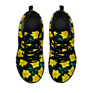 Drawing Daffodil Flower Pattern Print Black Running Shoes