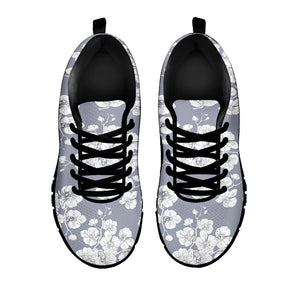 Drawing Orchid Pattern Print Black Running Shoes