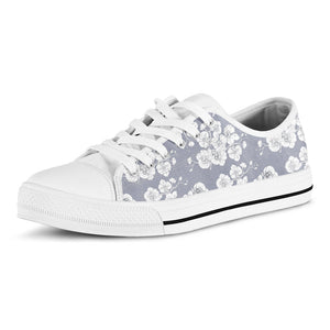 Drawing Orchid Pattern Print White Low Top Sneakers