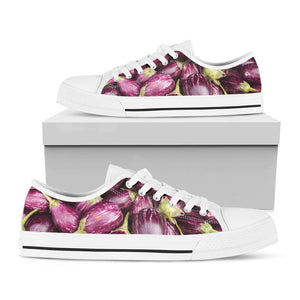 Eggplant Print White Low Top Sneakers