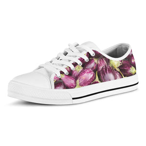 Eggplant Print White Low Top Sneakers