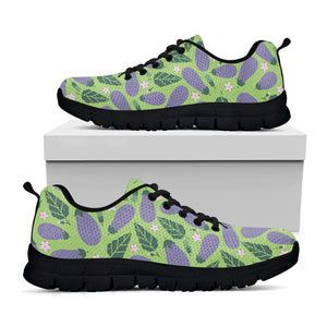 Eggplant With Leaves And Flowers Print Black Running Shoes