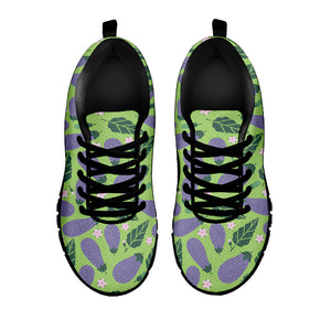 Eggplant With Leaves And Flowers Print Black Running Shoes