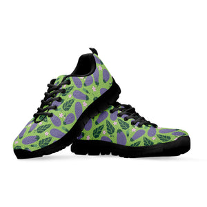 Eggplant With Leaves And Flowers Print Black Running Shoes