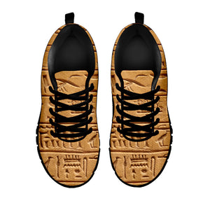 Egyptian Hieroglyphs Print Black Running Shoes