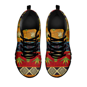 Egyptian Tribal Pattern Print Black Running Shoes