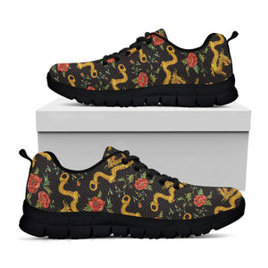 Embroidery Chinese Dragon Pattern Print Black Running Shoes