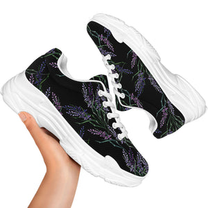 Embroidery Lavender Pattern Print White Chunky Shoes