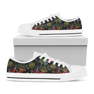 Embroidery Parrot Pattern Print White Low Top Sneakers