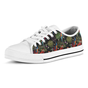 Embroidery Parrot Pattern Print White Low Top Sneakers