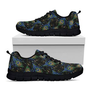 Embroidery Peacock Feather Print Black Running Shoes