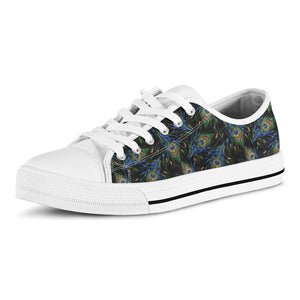 Embroidery Peacock Feather Print White Low Top Sneakers