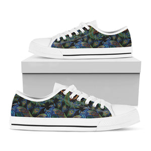 Embroidery Peacock Pattern Print White Low Top Sneakers
