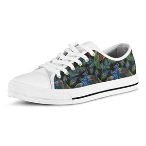 Embroidery Peacock Pattern Print White Low Top Sneakers