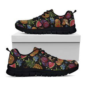 Embroidery Tropical Pattern Print Black Running Shoes