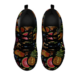 Embroidery Tropical Pattern Print Black Running Shoes