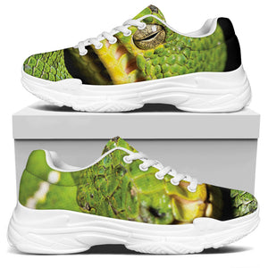 Emerald Tree Boa Snake Print White Chunky Shoes