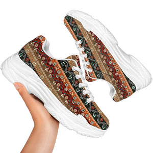 Ethnic Boho Tribal Pattern Print White Chunky Shoes