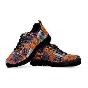 Ethnic Floral Patchwork Pattern Print Black Running Shoes