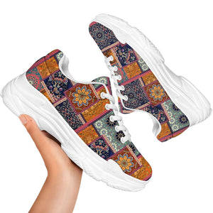 Ethnic Floral Patchwork Pattern Print White Chunky Shoes