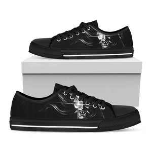 Evil Samurai Mask Print Black Low Top Sneakers